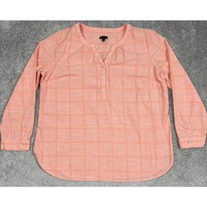Talbots Top Womens Extra Large Peach Salmon Popover Cotton Check Window Pane